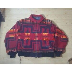 VTG Pendleton High Grade Western Wear Men’s XL Red Aztec Wool Bomber Jacket